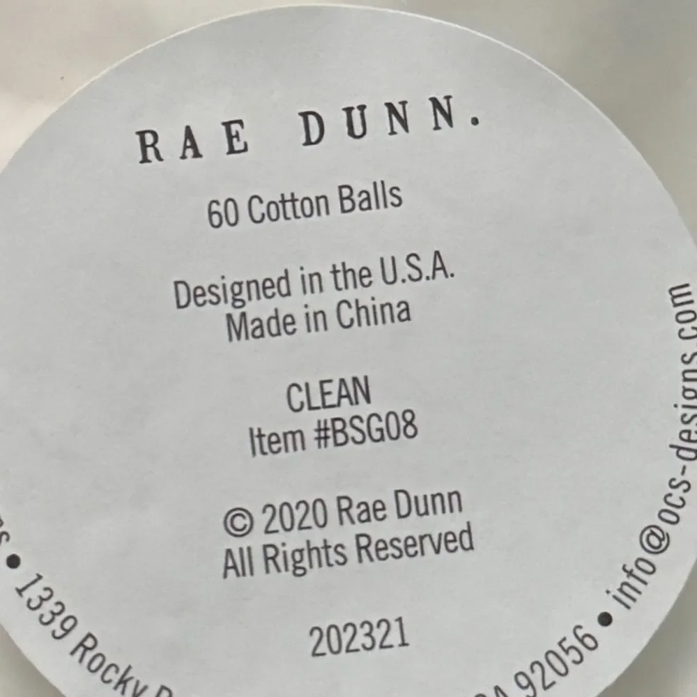 Rae Dunn CLEAN Glass Jar Cotton Ball Holder Container
